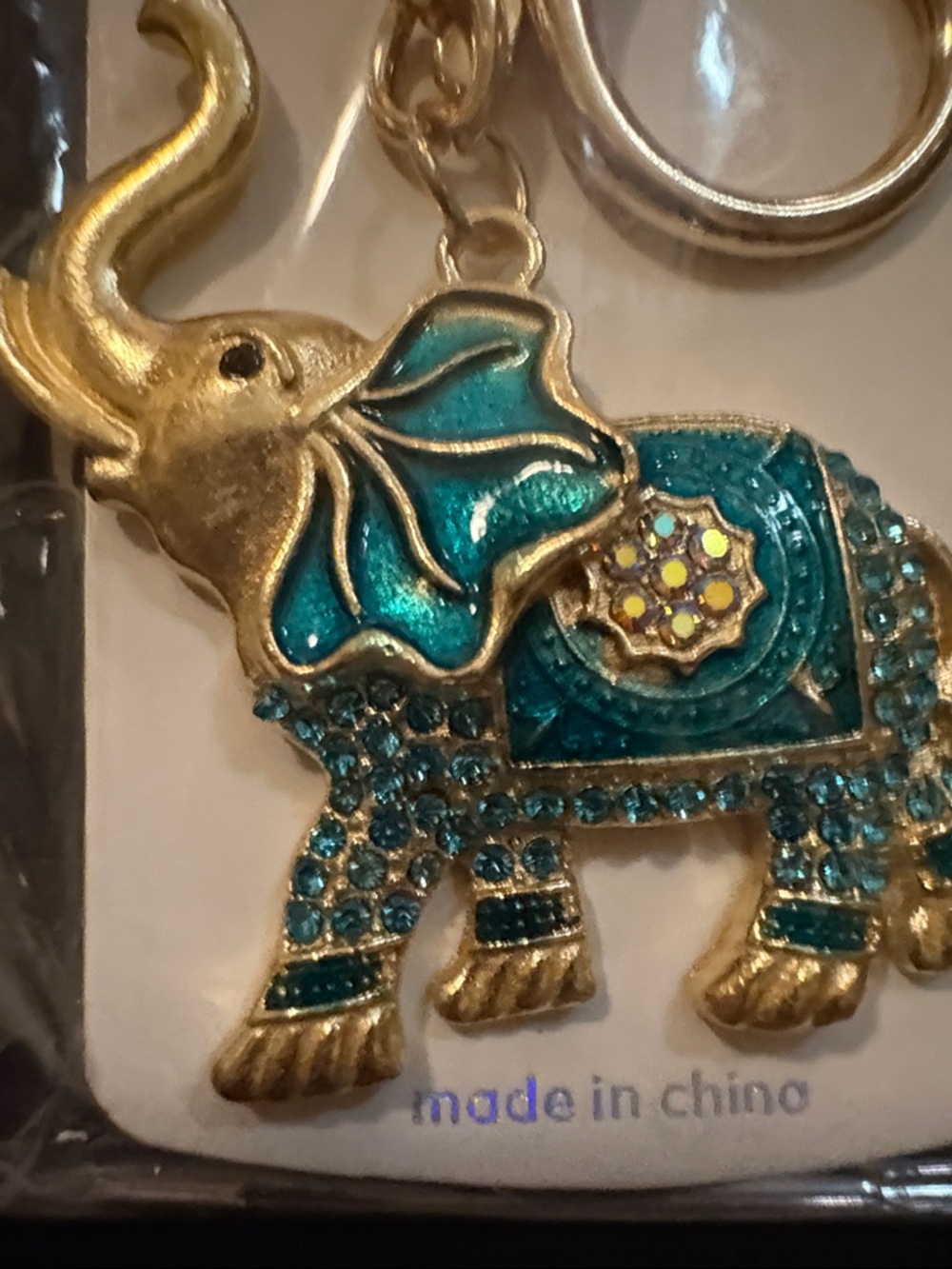 Mint Gold-Tone Teal & crystal Elephant Keychain Brand NEW - Picture 2 of 5